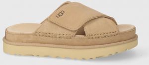 Semišové šľapky UGG Goldenstar Cross Slide dámske, béžová farba, na platforme, 1137910