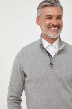 Bavlnený sveter Barbour šedá farba, s polorolákom