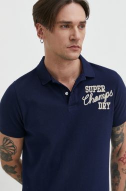 Bavlnené polo tričko Superdry tmavomodrá farba, s nášivkou