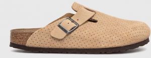 Semišové šľapky Birkenstock Boston dámske, béžová farba, 1027014