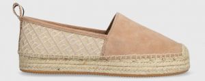 Semišové espadrilky BOSS Madeira béžová farba, na platforme, 50516701