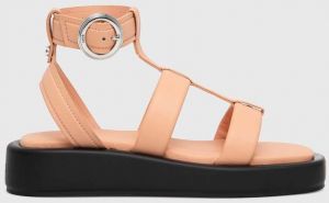 Kožené sandále BOSS Scarlet dámske, oranžová farba, na platforme, 50516435
