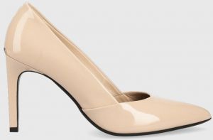 Kožené ihličky Calvin Klein HW0HW01633 STILETTO PUMP 90 - PATENT béžová farba