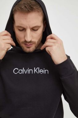 Bavlnená mikina Calvin Klein pánska, čierna farba, s kapucňou, s potlačou