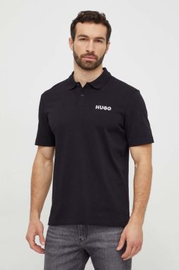 Bavlnené polo tričko HUGO čierna farba, s nášivkou