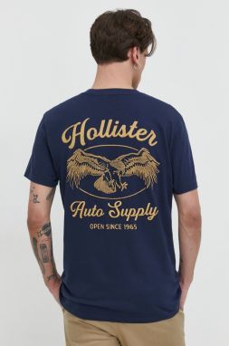 Bavlnené tričko Hollister Co. pánsky, tmavomodrá farba, s nášivkou