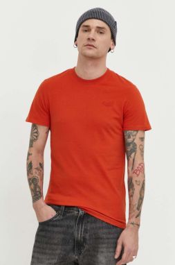 Bavlnené tričko Superdry pánsky, oranžová farba, jednofarebný