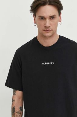 Bavlnené tričko Superdry pánsky, čierna farba, s nášivkou