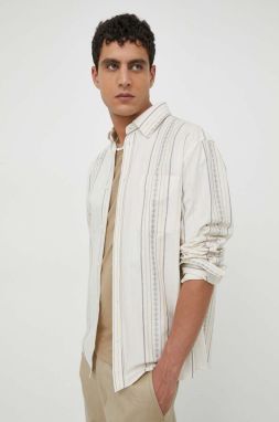 Bavlnená košeľa Les Deux pánska, béžová farba, regular, s golierom button-down