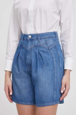 Rifľové krátke nohavice Pepe Jeans dámske, jednofarebné, vysoký pás