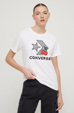 Bavlnené tričko Converse dámsky, biela farba