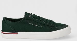 Tenisky Tommy Hilfiger CORPORATE VULC CANVAS pánske, zelená farba, FM0FM04954