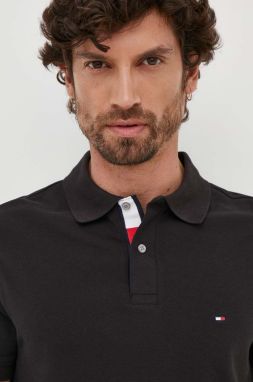 Bavlnené polo tričko Tommy Hilfiger čierna farba, jednofarebné