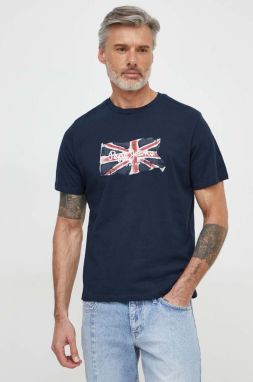 Bavlnené tričko Pepe Jeans Clag pánske, tmavomodrá farba, s potlačou