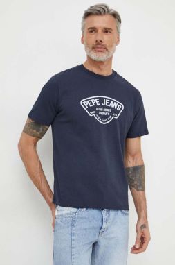 Bavlnené tričko Pepe Jeans Cherry pánske, tmavomodrá farba, s potlačou