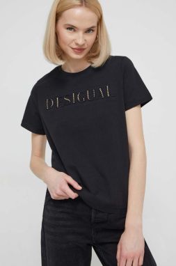 Bavlnené tričko Desigual dámsky, čierna farba