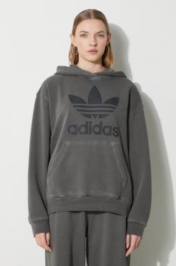 Bavlnená mikina adidas Originals Washed Trefoil Hoody dámska, šedá farba, s kapucňou, s potlačou, IN2269