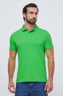 Bavlnené polo tričko Tommy Hilfiger zelená farba, jednofarebný