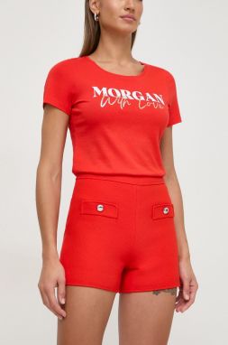 Šortky Morgan dámske, červená farba, jednofarebné, vysoký pás