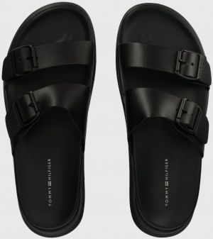 Kožené šľapky Tommy Hilfiger D DENSITY BUCKLE SANDAL pánske, čierna farba, FM0FM05005