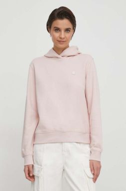 Mikina Calvin Klein Jeans dámska, ružová farba, s kapucňou, s nášivkou