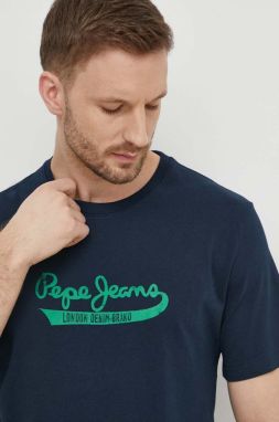 Bavlnené tričko Pepe Jeans pánsky, tmavomodrá farba, s potlačou