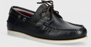 Kožené mokasíny Tommy Hilfiger TH BOAT SHOE CORE LEATHER pánske, tmavomodrá farba, FM0FM04506