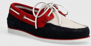 Semišové mokasíny Tommy Hilfiger TH BOAT SHOE CORE C BLOCK SUEDE pánske, tmavomodrá farba, FM0FM04630