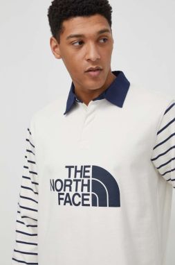 Bavlnené tričko s dlhým rukávom The North Face béžová farba, s potlačou