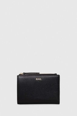 Kožená peňaženka BOSS dámsky, čierna farba
