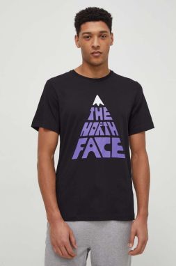 Bavlnené tričko The North Face pánsky, čierna farba, s potlačou