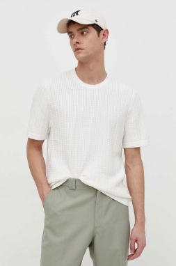 Tričko Abercrombie & Fitch pánsky, béžová farba, jednofarebný