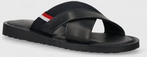 Kožené šľapky Tommy Hilfiger CORE LTH CRISS C SANDAL pánske, tmavomodrá farba, FM0FM05010