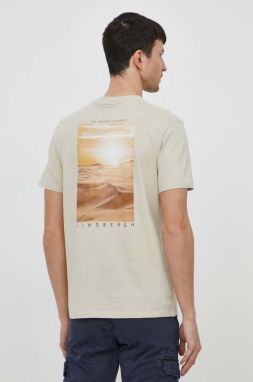 Bavlnené tričko Lindbergh pánsky, béžová farba, s potlačou