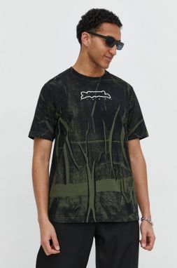 Bavlnené tričko Diesel pánsky, čierna farba, vzorovaný
