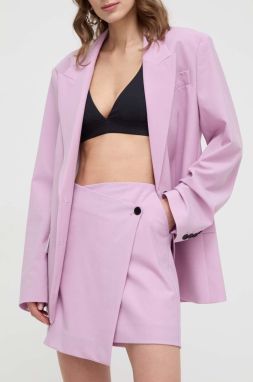 Sukňa s prímesou vlny Karl Lagerfeld ružová farba, mini, áčkový strih