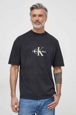 Bavlnené tričko Calvin Klein Jeans pánsky, čierna farba, s potlačou