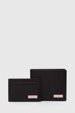 Peňaženka a kožený obal na karty HUGO čierna farba