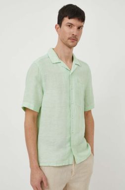 Ľanová košeľa Calvin Klein zelená farba, regular