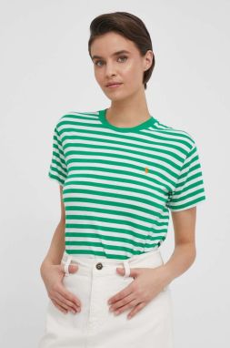 Bavlnené tričko Polo Ralph Lauren dámsky, zelená farba