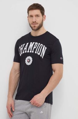 Bavlnené tričko Champion pánske, čierna farba, s potlačou, 219852