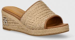 Šľapky Tommy Hilfiger TH ROPE WEDGE SANDAL dámske, béžová farba, na kline, FW0FW07927