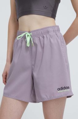 Šortky adidas dámske, fialová farba, jednofarebné, vysoký pás, IL7252