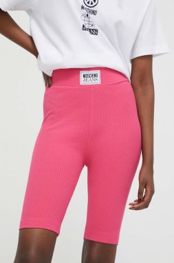 Šortky Moschino Jeans dámske, ružová farba, jednofarebné, vysoký pás