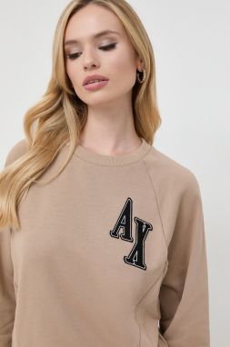 Mikina Armani Exchange dámska, béžová farba, s nášivkou