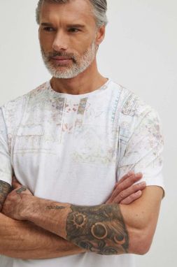Bavlnené tričko Medicine pánsky, biela farba, vzorovaný