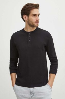 Bavlnené tričko s dlhým rukávom Medicine pánsky, čierna farba, jednofarebný
