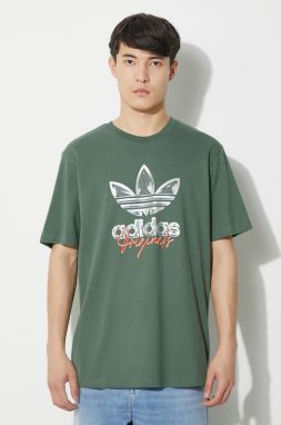 Bavlnené tričko adidas Originals pánske, zelená farba, s potlačou, IS0228