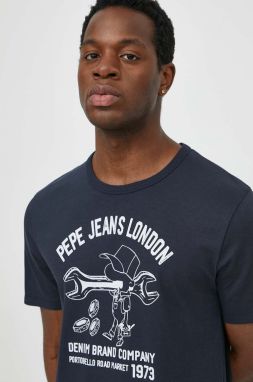 Bavlnené tričko Pepe Jeans pánsky, tmavomodrá farba, s potlačou