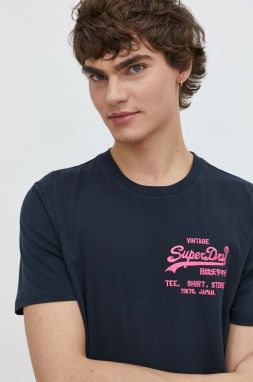 Bavlnené tričko Superdry pánsky, tmavomodrá farba, s nášivkou